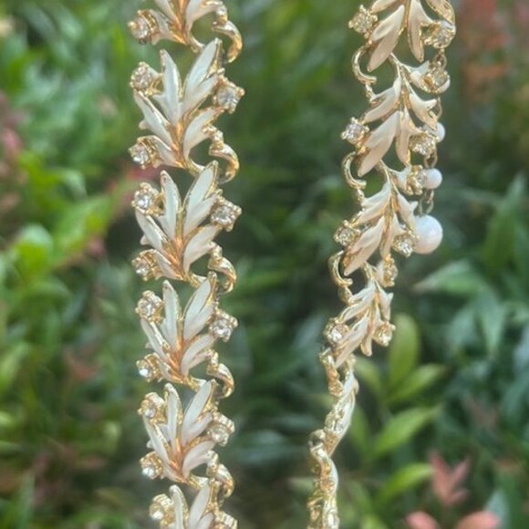 CORO PEGASUS Cream Enamel Gold Leaf Rhinestone Choker NECKLACE - Picture 8 of 11